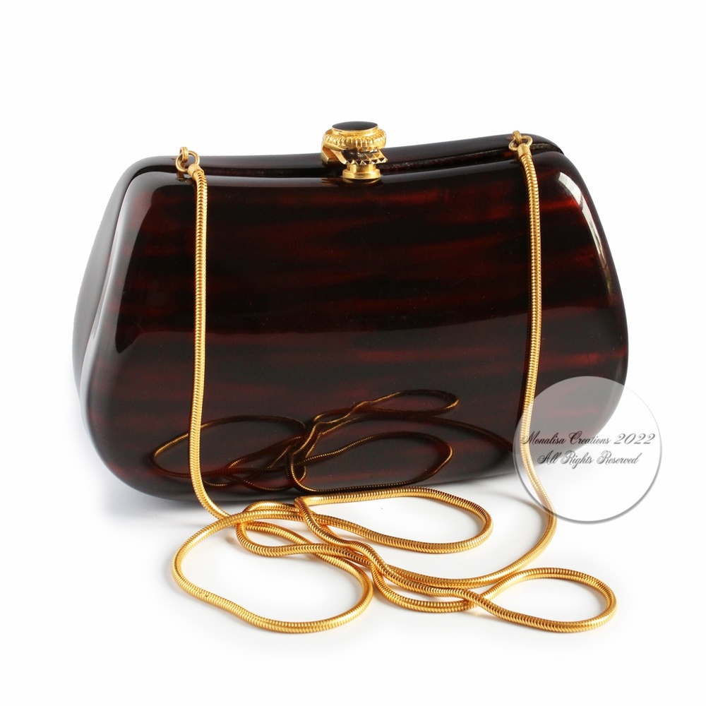 Saks Fifth Avenue Evening Bag Minaudière Clutch or Crossbody Polished Resin Rare